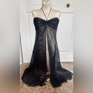 Vintage Laundry Black Strapless or Halter Short Dress open front silk chiffon 2